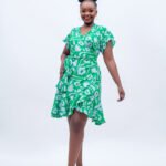 Mini Wrap Dress- Green Print