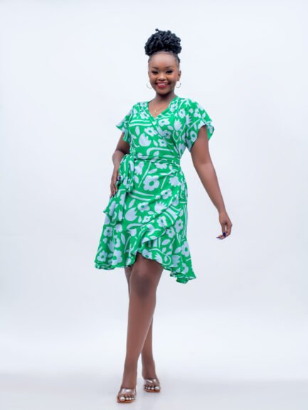 Mini Wrap Dress- Green Print