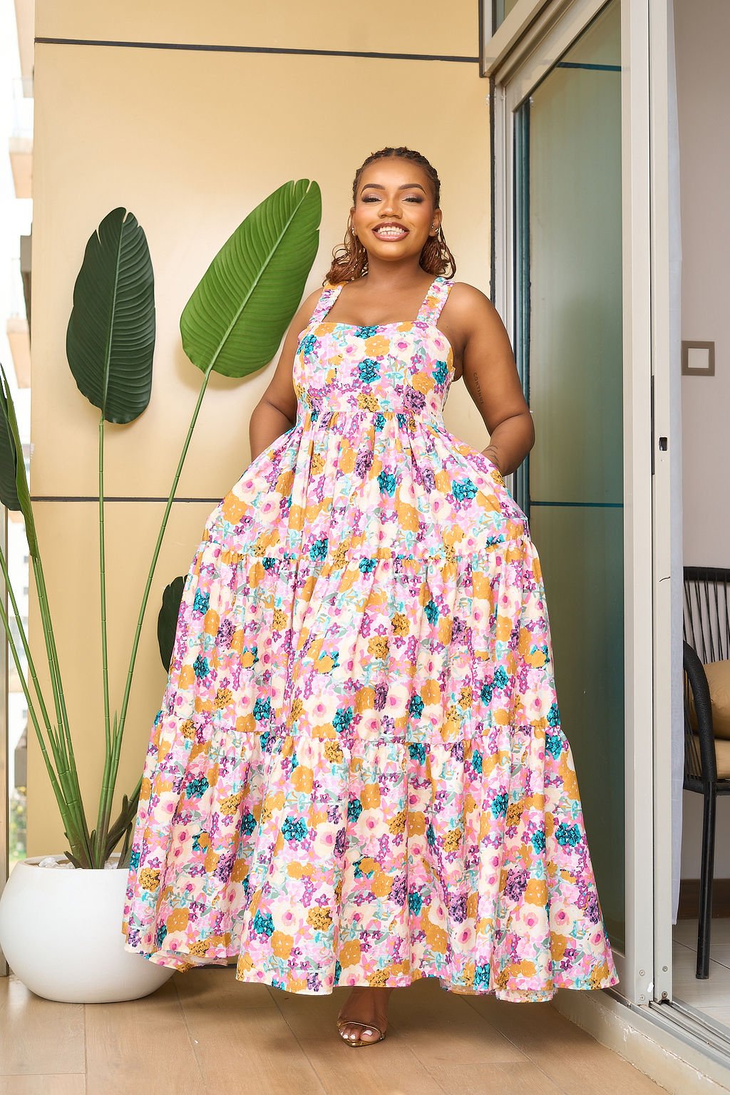 Nairobi Maxi Dress - Pink & Gold Floral - Image 4