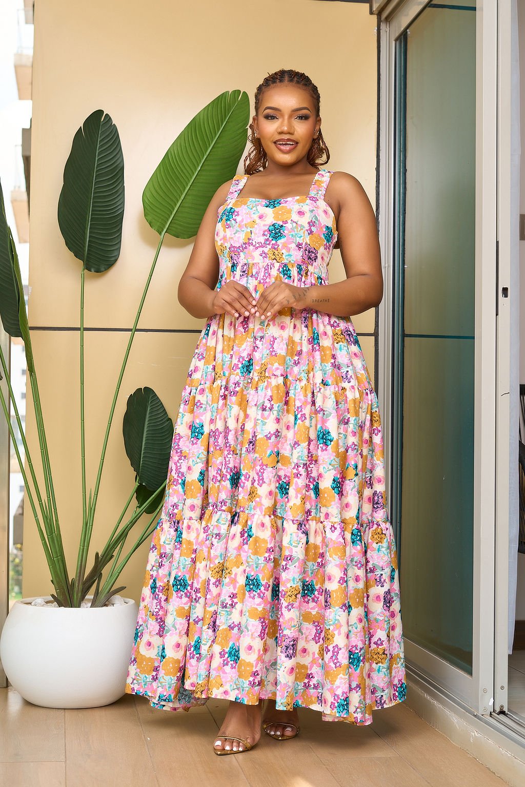 Nairobi Maxi Dress - Pink & Gold Floral - Image 3