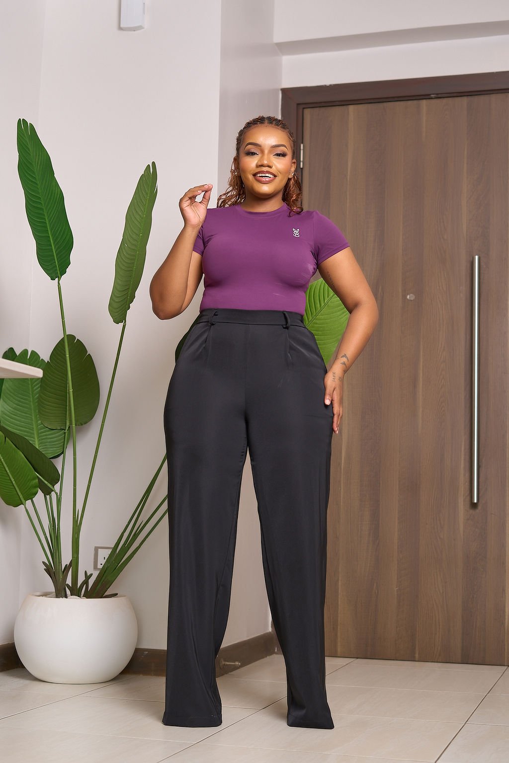 Box Pleat Palazzo Pants - Noir Black